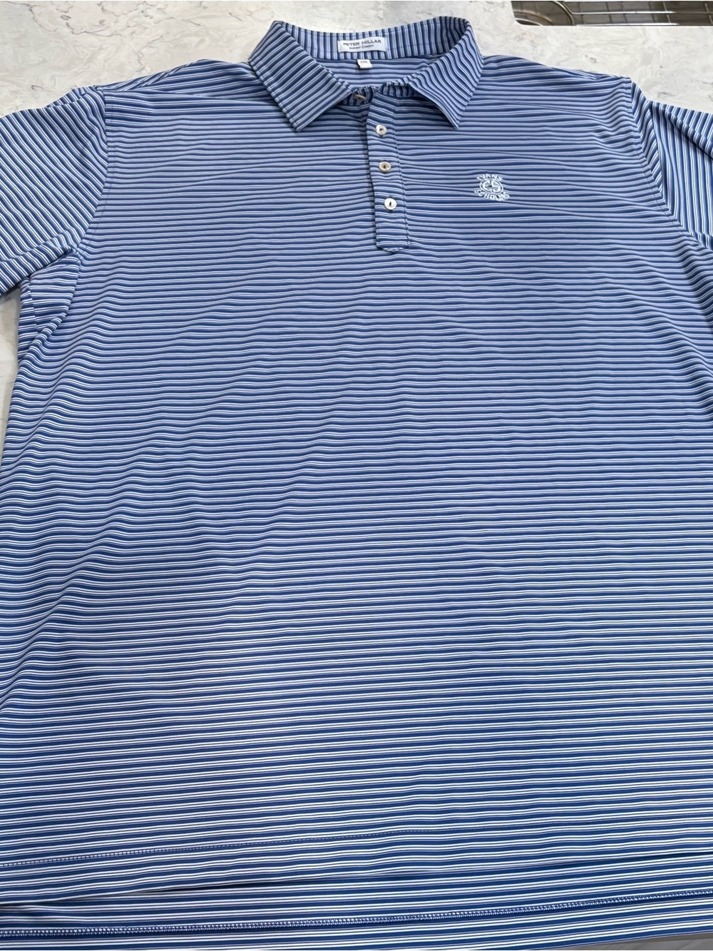 Peter Millar Light Blue and White Striped Performance Polo